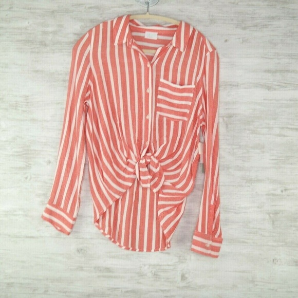 Abound Tops - Abound Tie Front Shirt XS Red Grenadine Marley